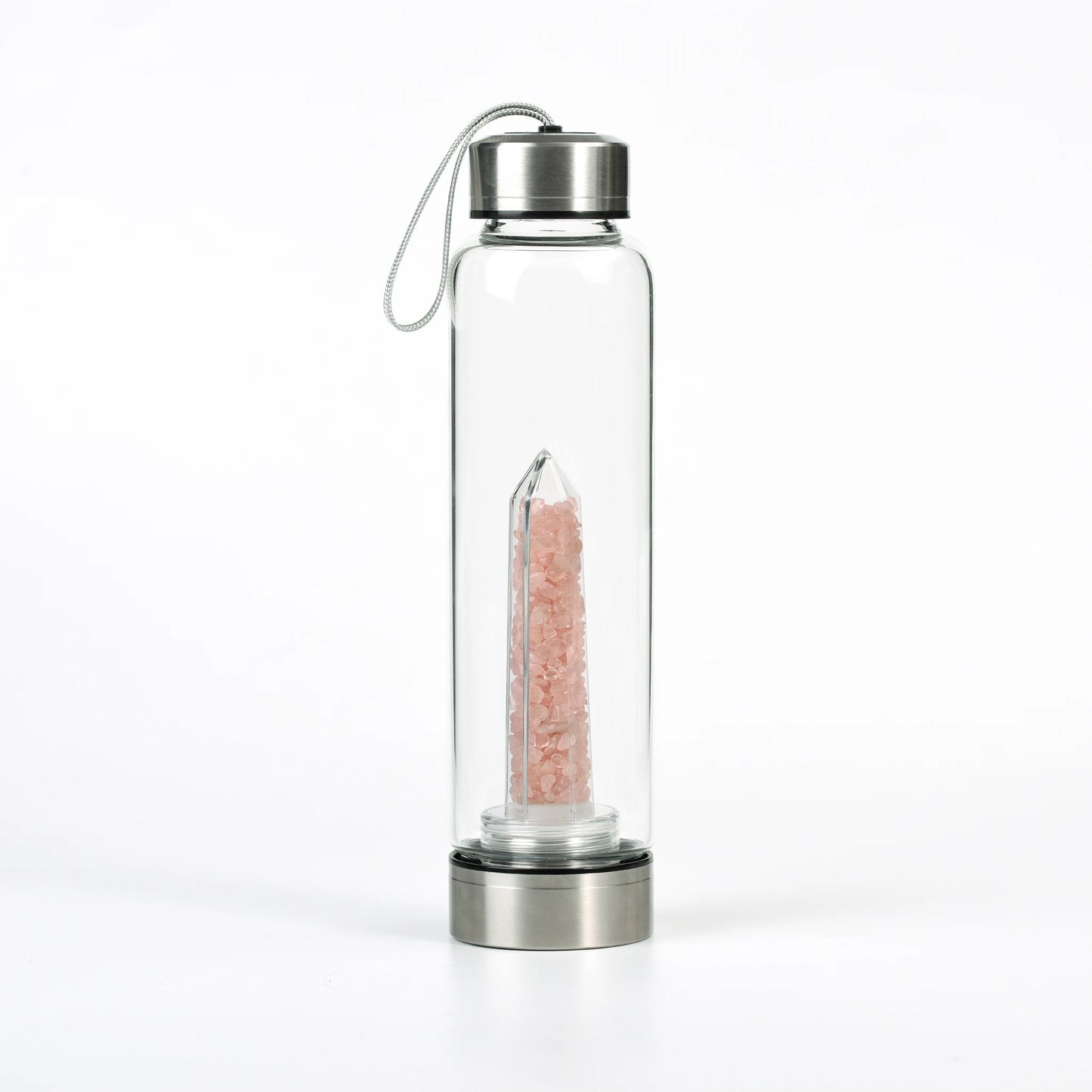 Botella de Cristal con Torre Energética Agua con Intención y Cristales Naturales