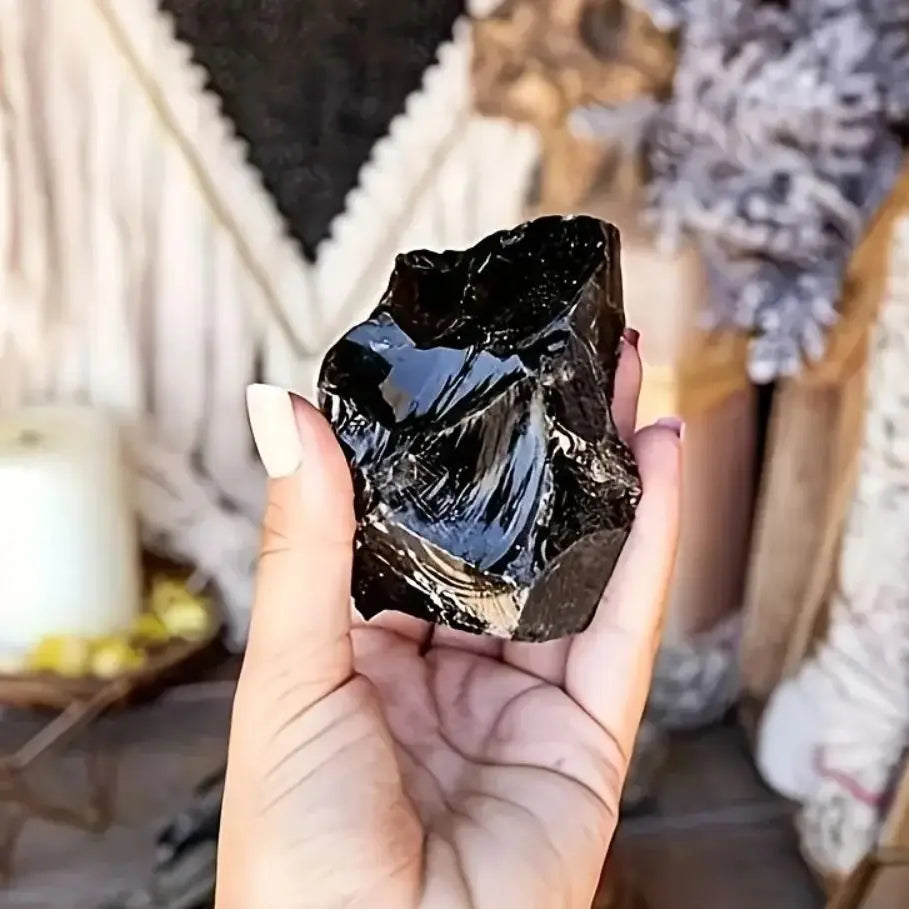Cristal “Llama de Sombra” | Obsidiana Negra Natural en Bruto