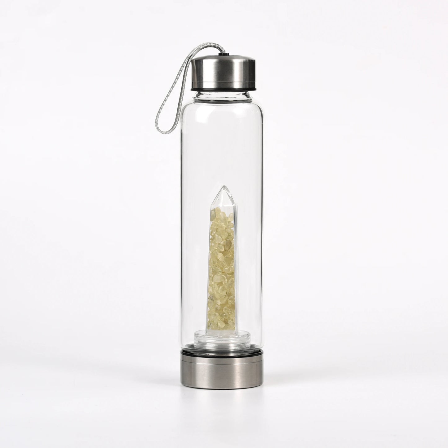 Botella de Cristal con Torre Energética Agua con Intención y Cristales Naturales