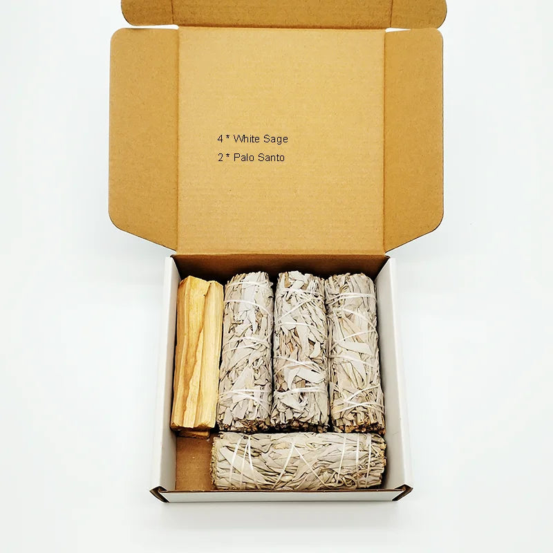 Kit Ritual Sagrado de Limpieza y Protección – Salvia Blanca, Cedro, Salvia de Rosa, Salvia Azul, Palo Santo, Abulón y Pluma