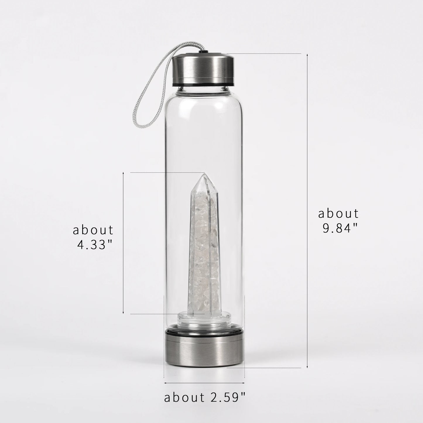 Botella de Cristal con Torre Energética Agua con Intención y Cristales Naturales