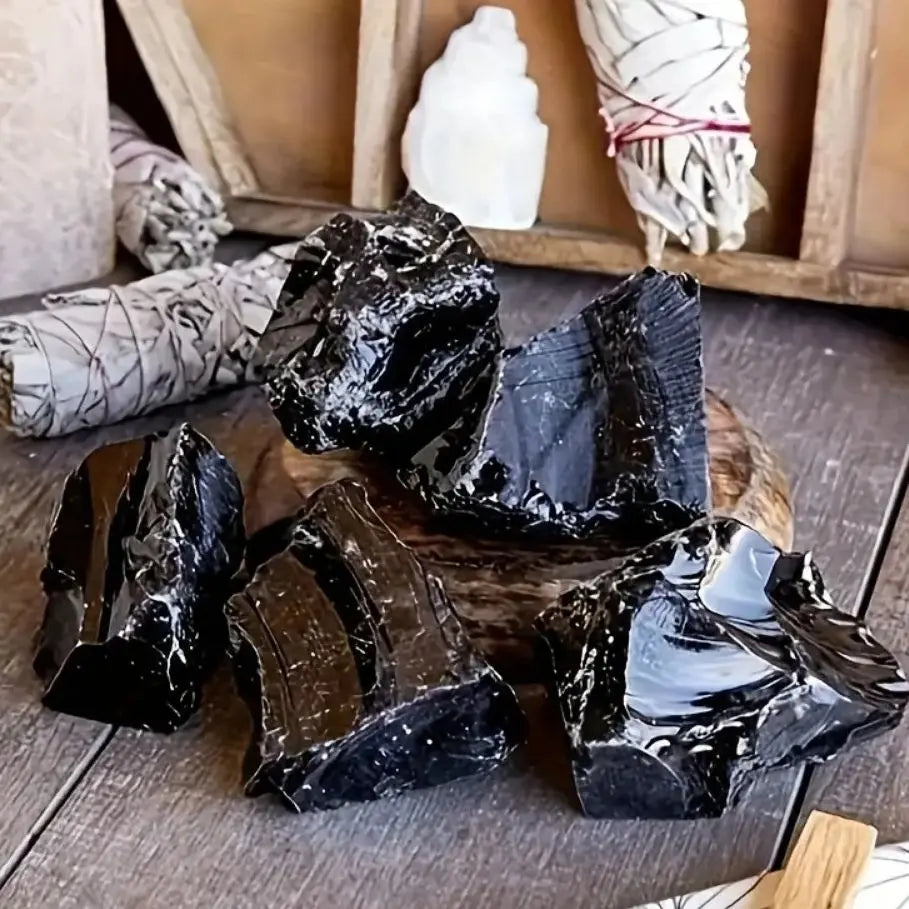 Cristal “Llama de Sombra” | Obsidiana Negra Natural en Bruto