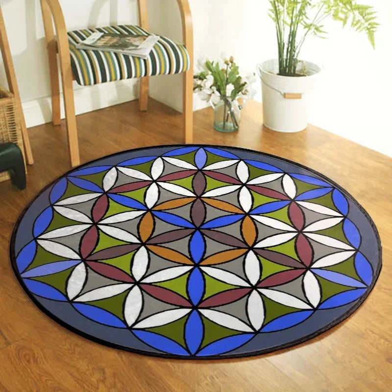 Alfombra Girasol Sagrado – Flor de la Vida y Energía Solar