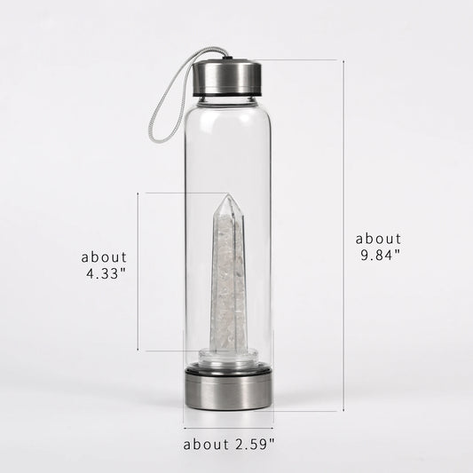 Botella de Cristal con Torre Energética  Agua con Intención y Cristales Naturales